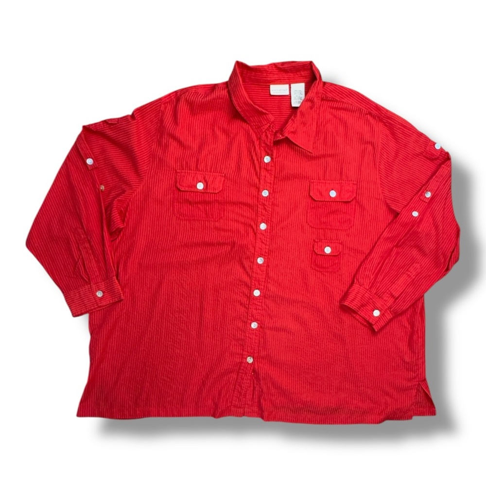White Stag Red Long-Sleeve Abalone Button-Down Shirt